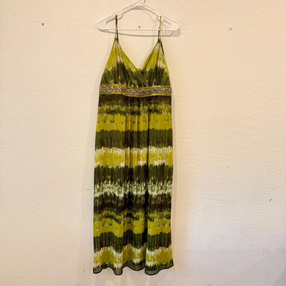 Y2K Apt. 9 Maxi Dress Womens 18 Green Striped Babydoll Long Resortwear